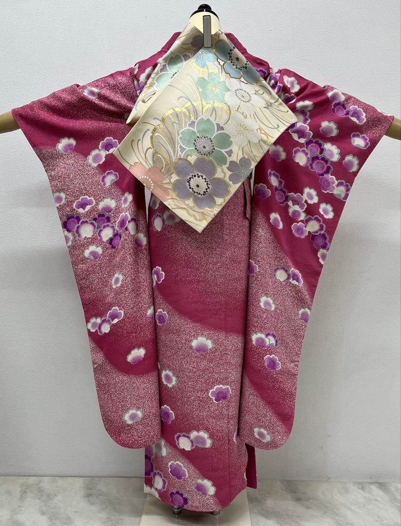 振り袖　フルセット　別誂長襦袢　成人式　たたき染め　金駒刺繍　銀通し　863