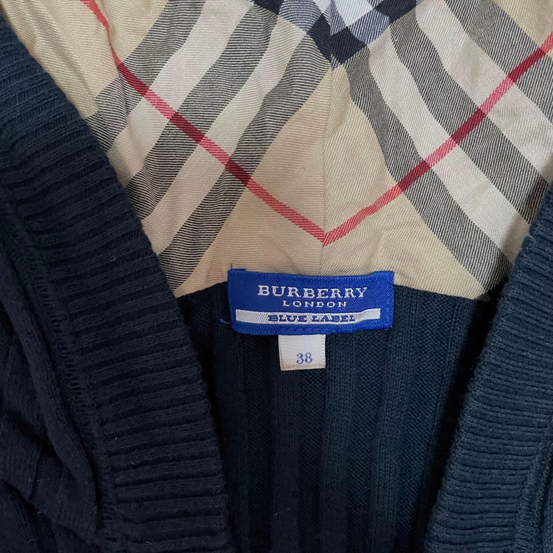 BURBERRY カーディガン リブ 黒 ノバチェック フード ベルト