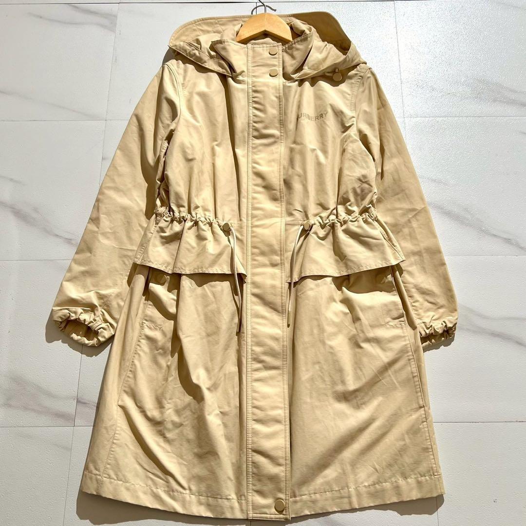 【美品/XL】バーバリーロンドン スプリングコート フード 胸元ロゴ ベージュ系