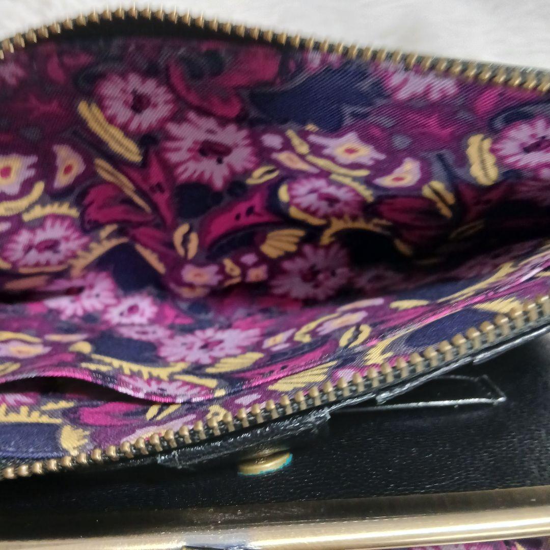 【美品】ANNA SUI　マチルダ口金二つ折り財布がま口蝶ブラックレザー