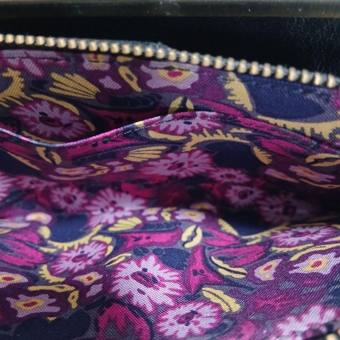 【美品】ANNA SUI　マチルダ口金二つ折り財布がま口蝶ブラックレザー