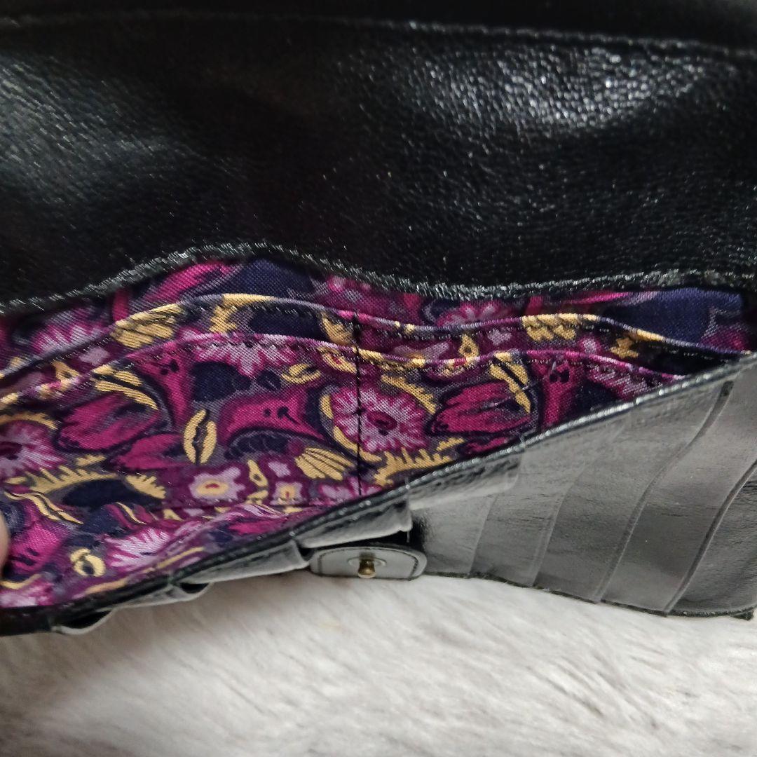 【美品】ANNA SUI　マチルダ口金二つ折り財布がま口蝶ブラックレザー