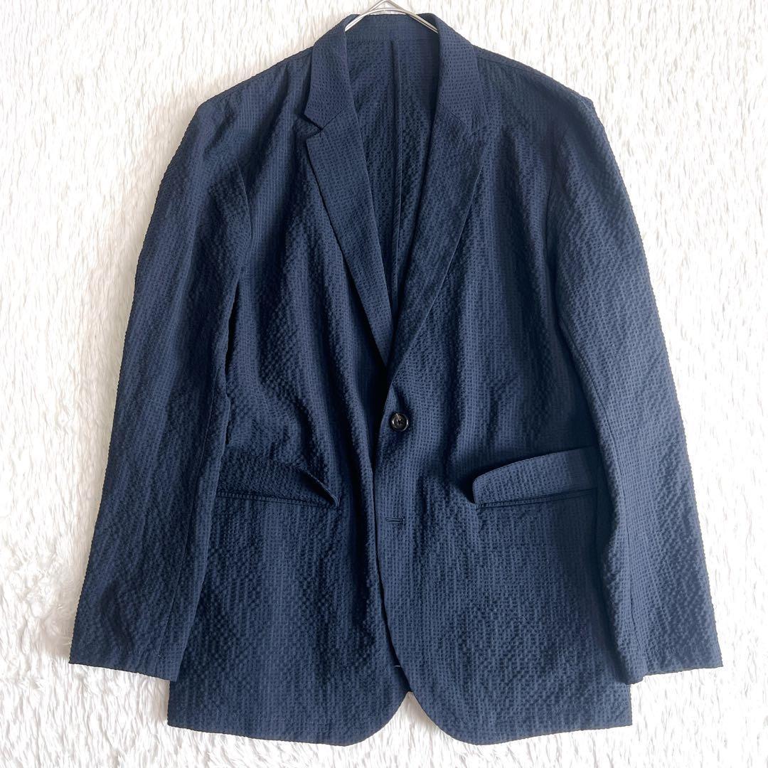XL【美品】ユナイテッドアローズ アンコンジャケット シワ加工 ネイビー 洗える