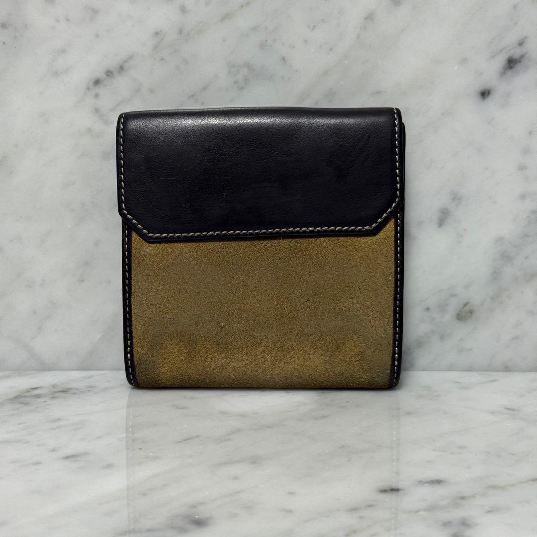 LOEWE ロエベ 二つ折り財布 スエード 本革 ブラウン ロゴ アナグラム