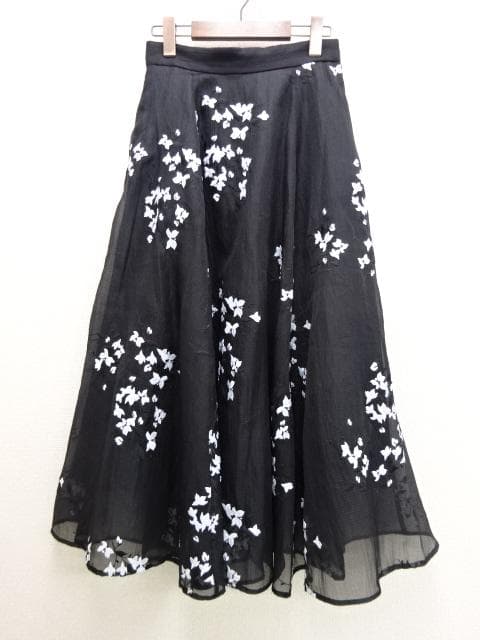新品　FRAY I.D　シアーマグノリアスカート　黒 お花刺しゅう