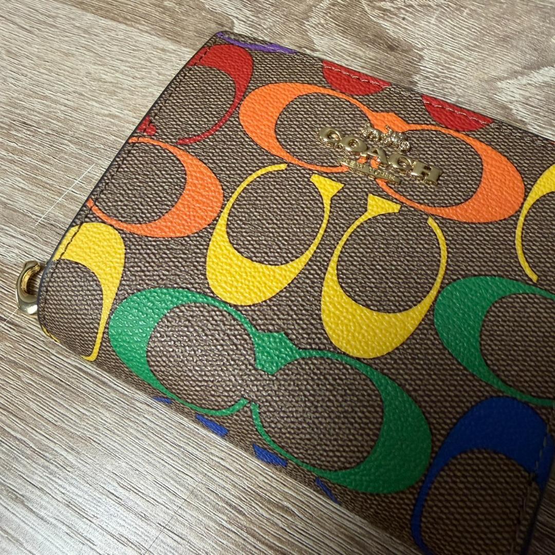 778313/COACH シグネチャー マルチカラー 折財布 美品