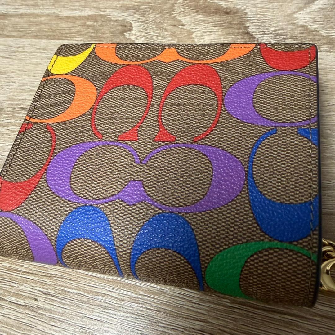 778313/COACH シグネチャー マルチカラー 折財布 美品