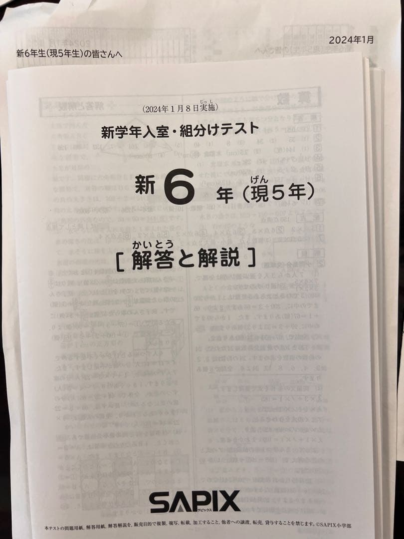 2024年SAPIX 6年生 テスト解答と解説集(全部12回分)