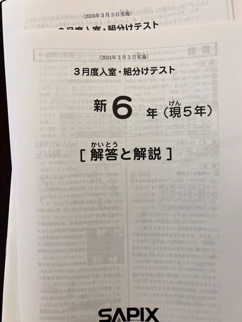 2024年SAPIX 6年生 テスト解答と解説集(全部12回分)