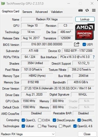 PowerColor AXRX VEGA56 NANO 8GBHBM【難あり】
