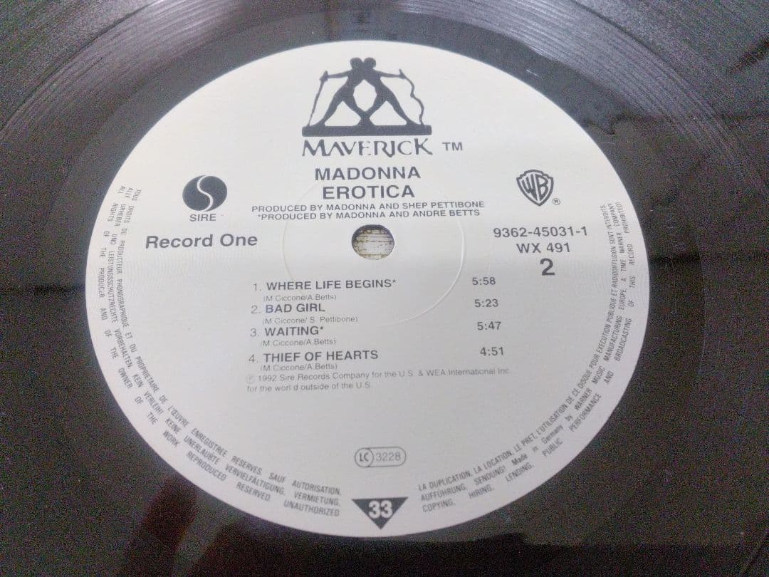 マドンナ MADONNA EROTICA EUオリジナル盤 2枚組レコード
