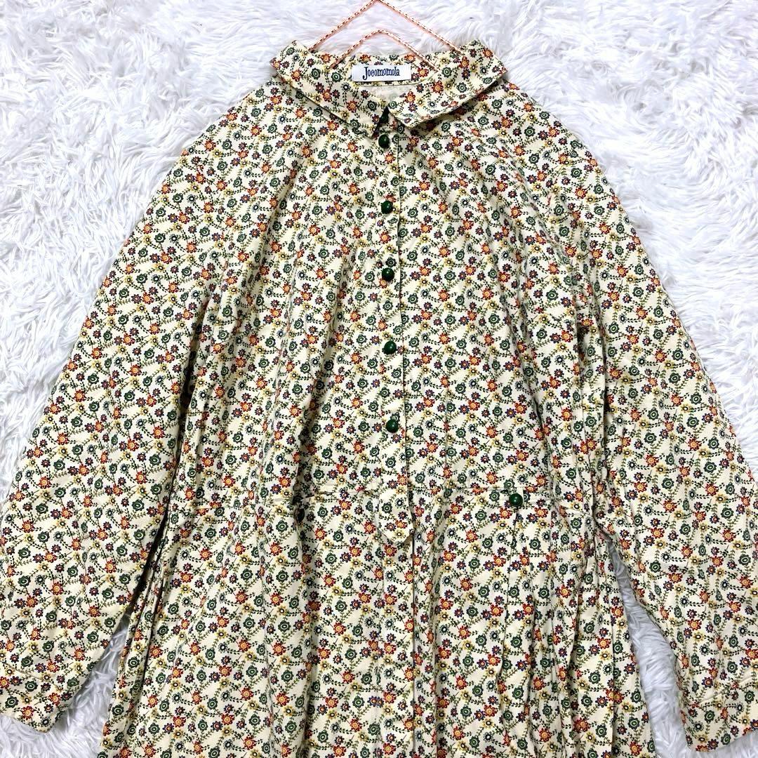 ののはな様　ホコモモラ　シャツワンピース　ミドル丈　膝丈　花柄　42　シルク混