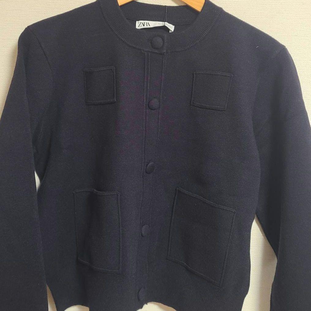 ZARA ザラ プレーン ニット ジャケット カーディガン M タグ付 黒