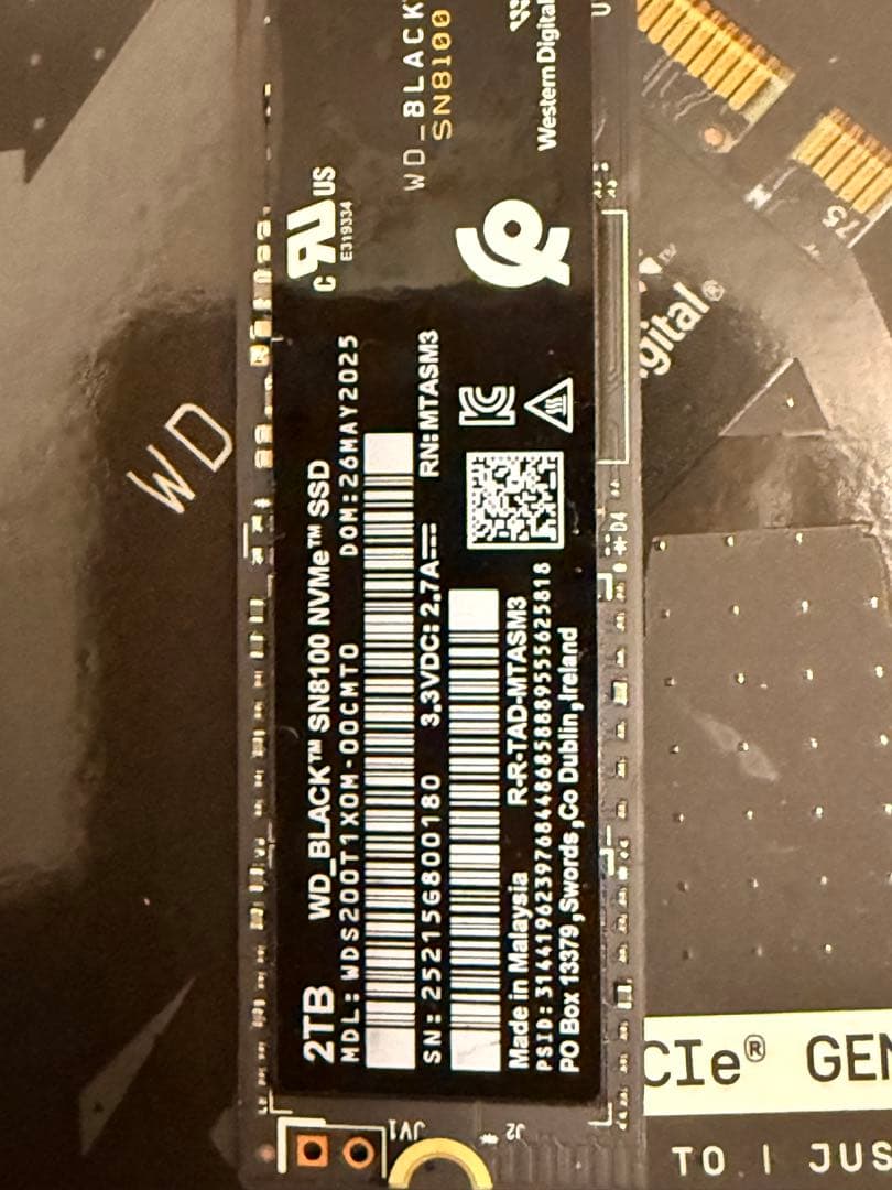 内蔵型SSD M.2 SSD 2TB WD_BLACK SN8100 PCIe5.0