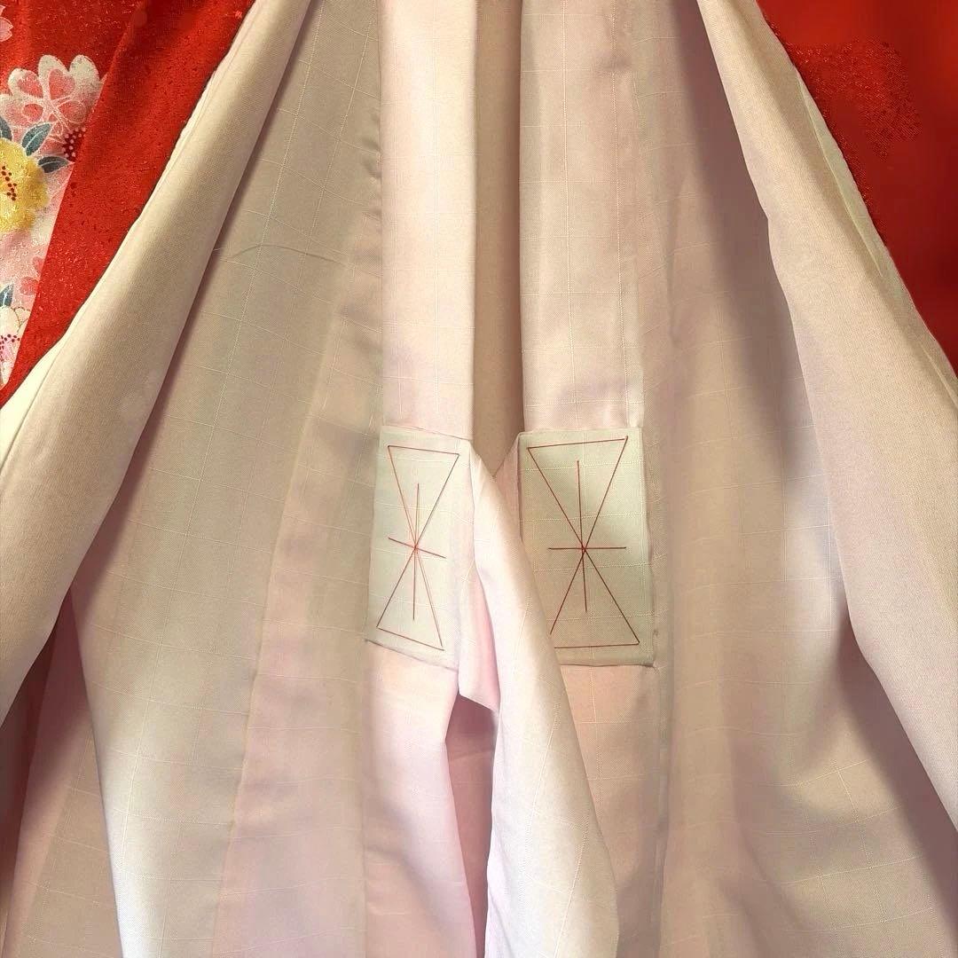 □ 美品女児用　お宮参り　掛け着　初着　手毬　御所車　桜　梅　赤系