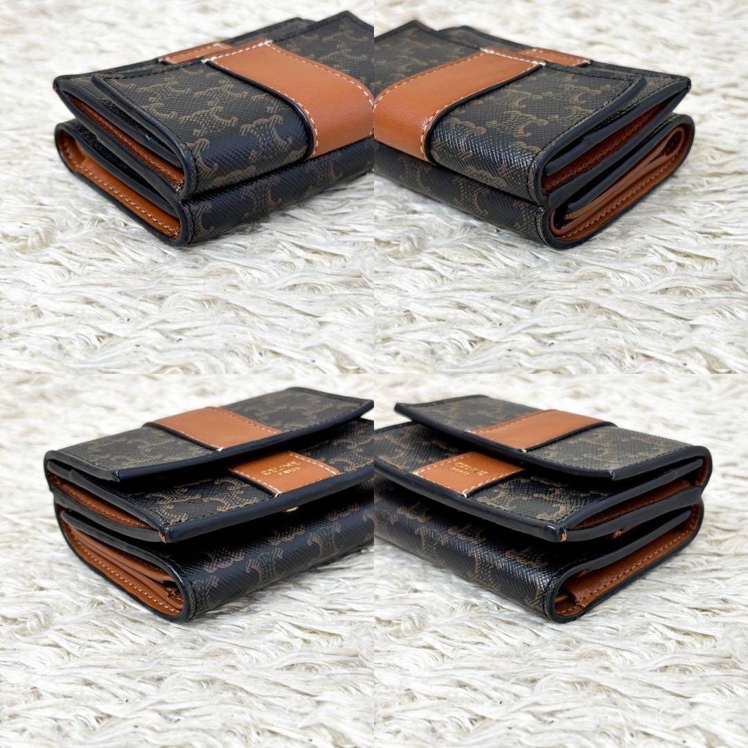 【極美品】セリーヌ 三つ折り財布 トリオンフ マカダム柄 コンパクトウォレット