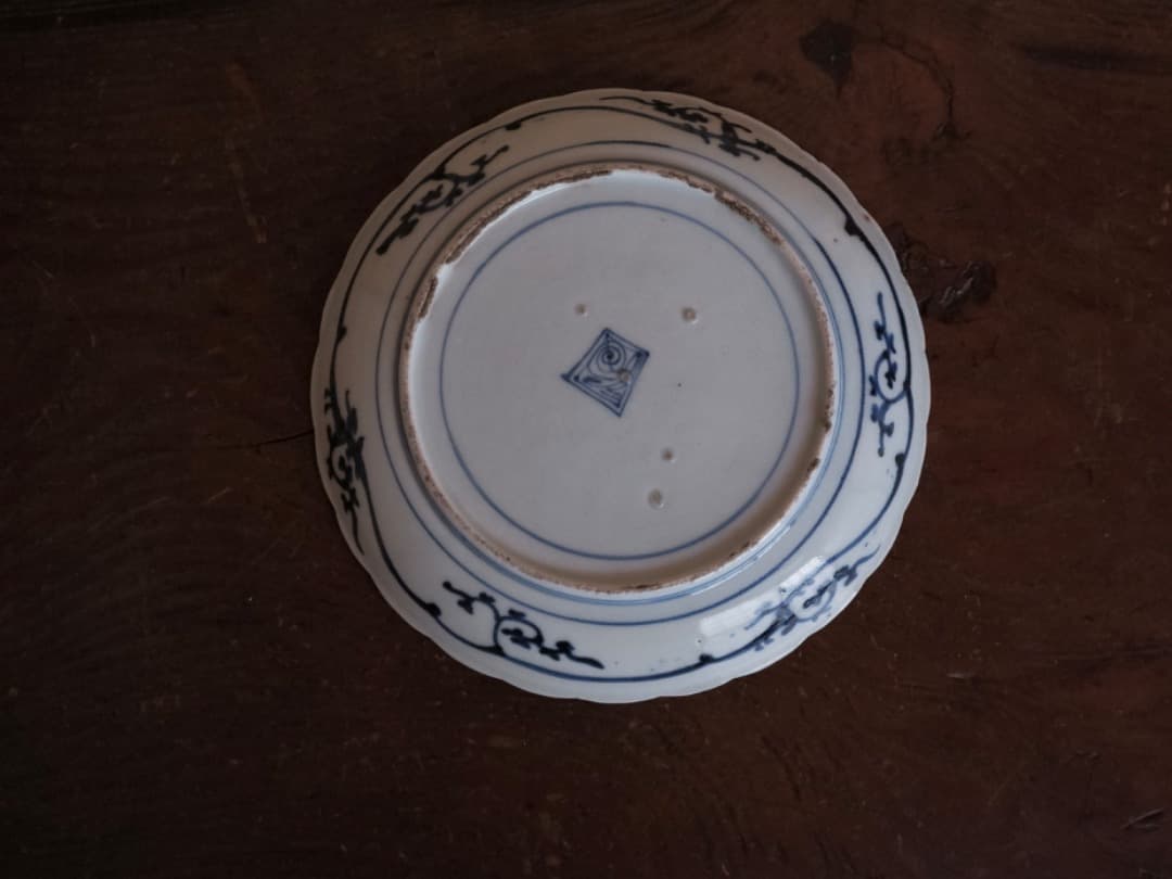 古伊万里　猪口　染付　紅葉文　和食器　Q1630