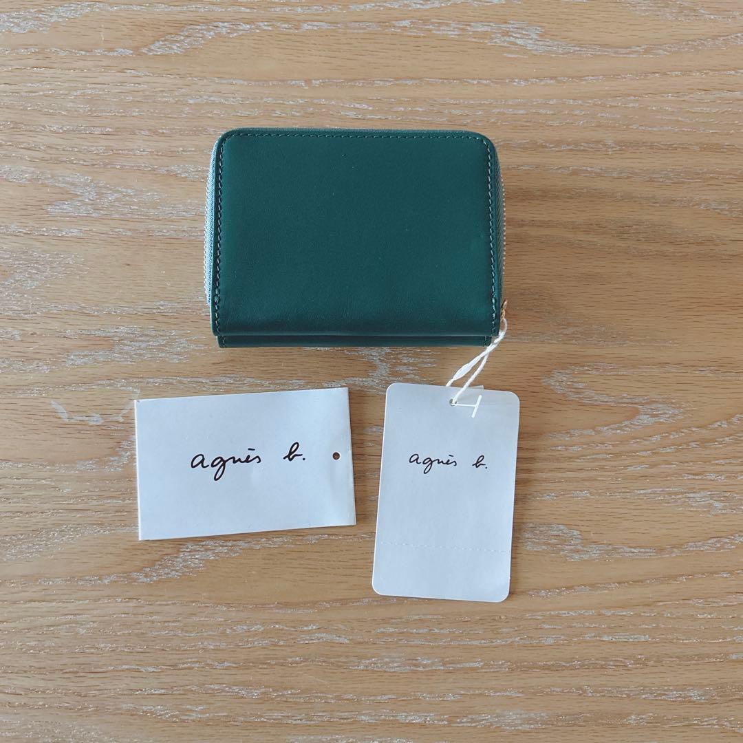 アニエスベー ミニ財布 折財布 本革 グリーン ミニウォレット 緑 新品