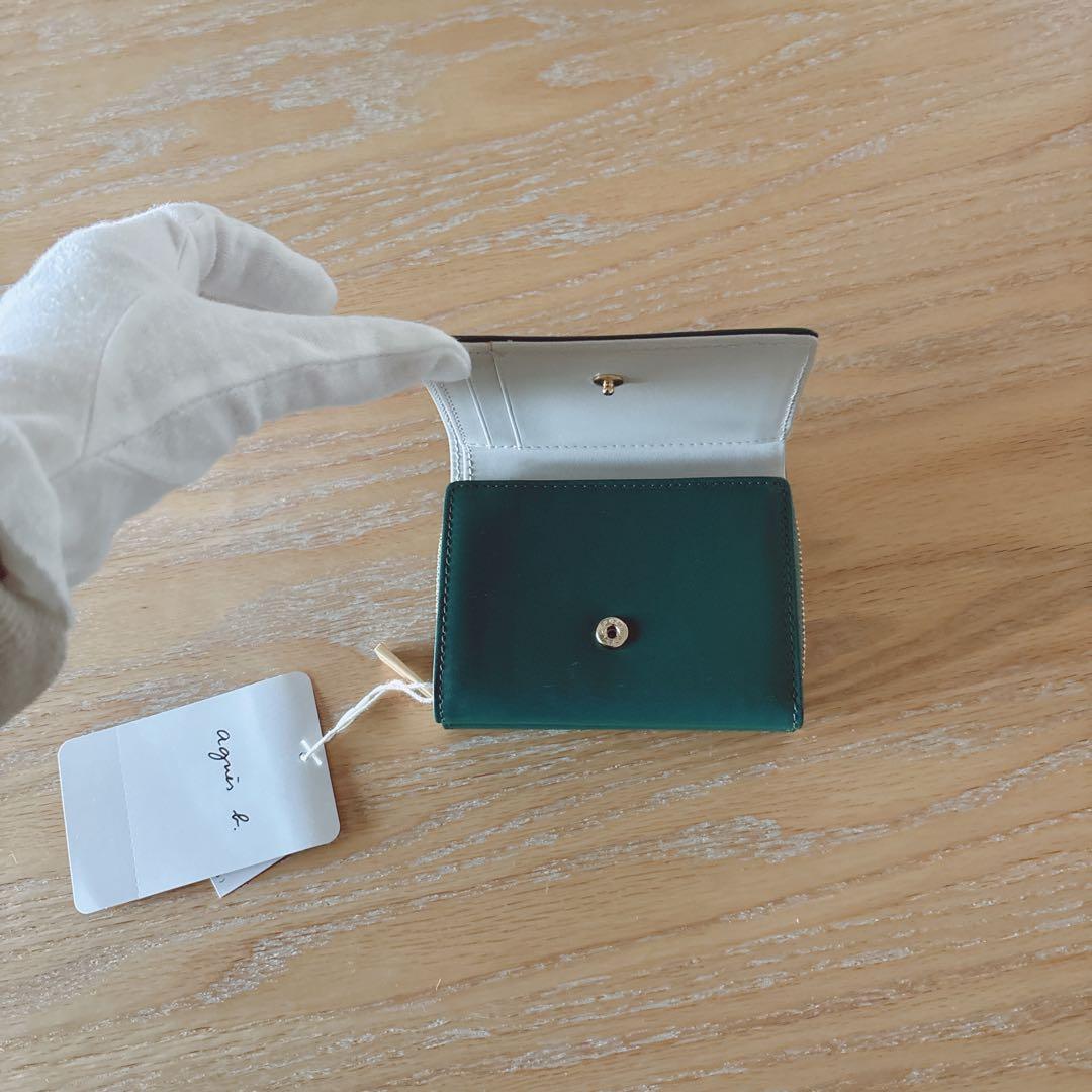 アニエスベー ミニ財布 折財布 本革 グリーン ミニウォレット 緑 新品