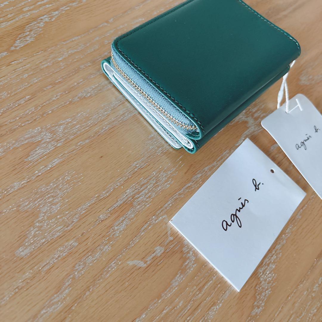 アニエスベー ミニ財布 折財布 本革 グリーン ミニウォレット 緑 新品