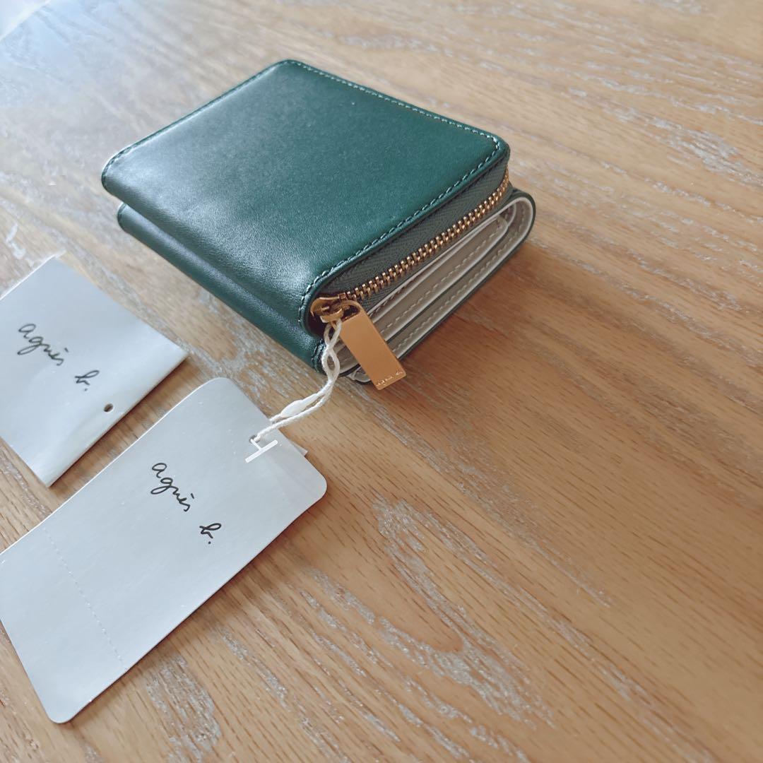 アニエスベー ミニ財布 折財布 本革 グリーン ミニウォレット 緑 新品