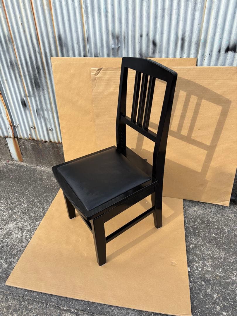 美品　背もたれ付ピアノ椅子　足部フェルト付き　黒い座面③