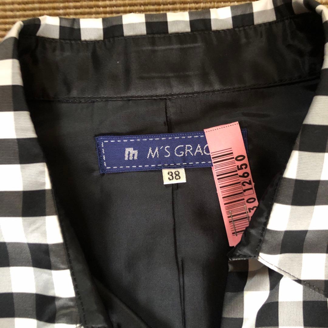 美品、エムズグレイシーM、ワンピースコート、黒白チェック、ワンピースとしても可能