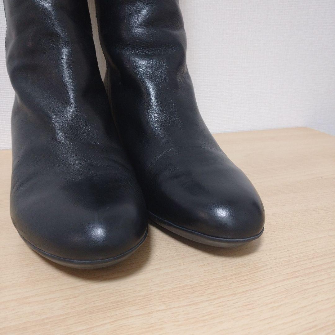 fitfit ミドルレザーブーツ 23.5cm 黒 ウェッジソール