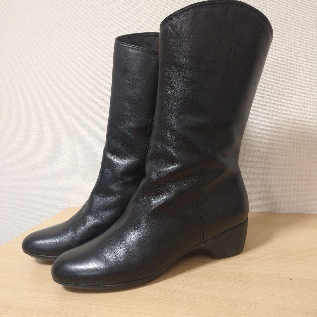 fitfit ミドルレザーブーツ 23.5cm 黒 ウェッジソール