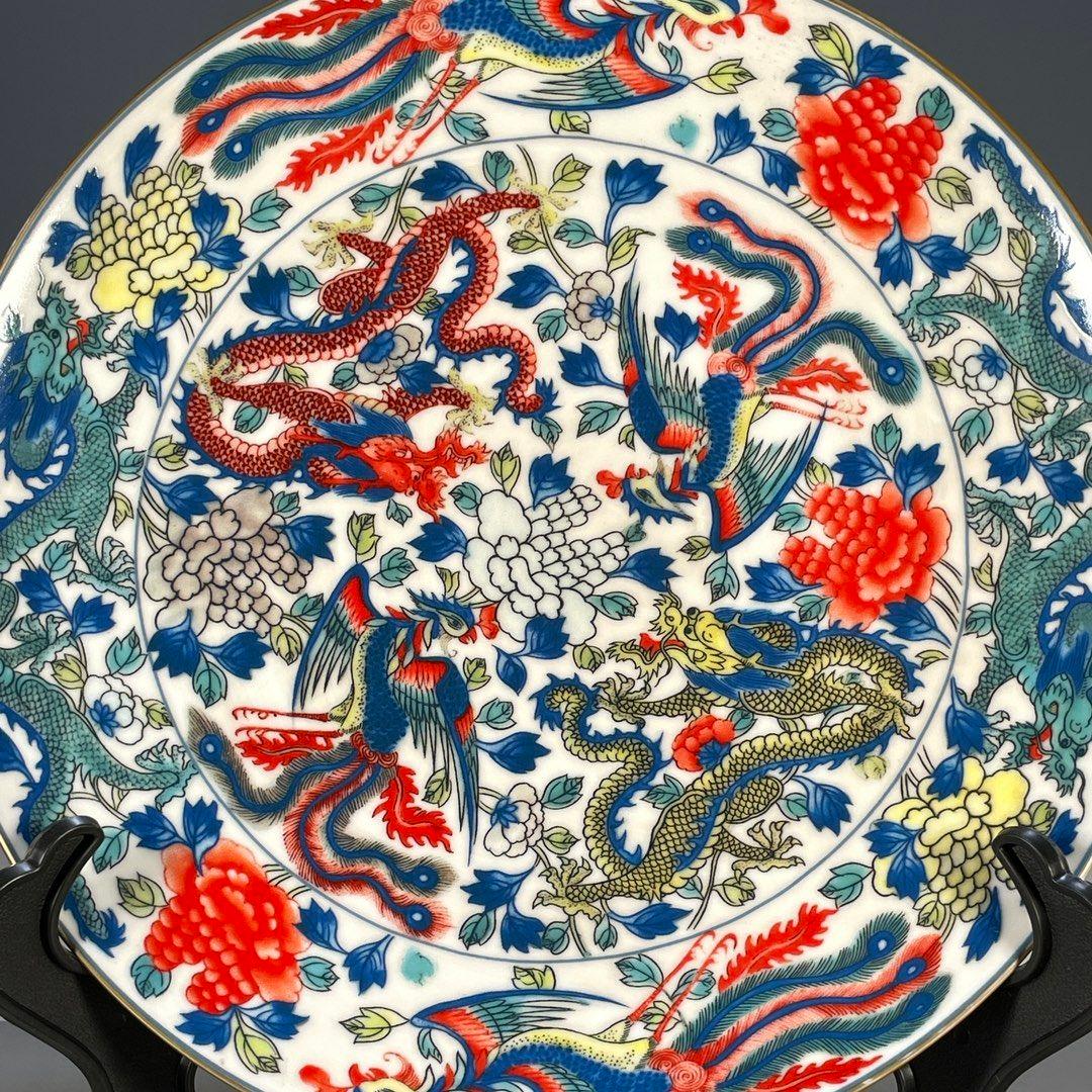 大清乾隆五彩龍鳳紋賞盤 景徳鎮 陶磁器 装飾品 現代工芸品 美術品 置物