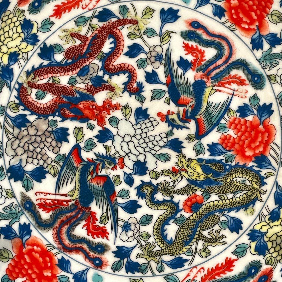 大清乾隆五彩龍鳳紋賞盤 景徳鎮 陶磁器 装飾品 現代工芸品 美術品 置物