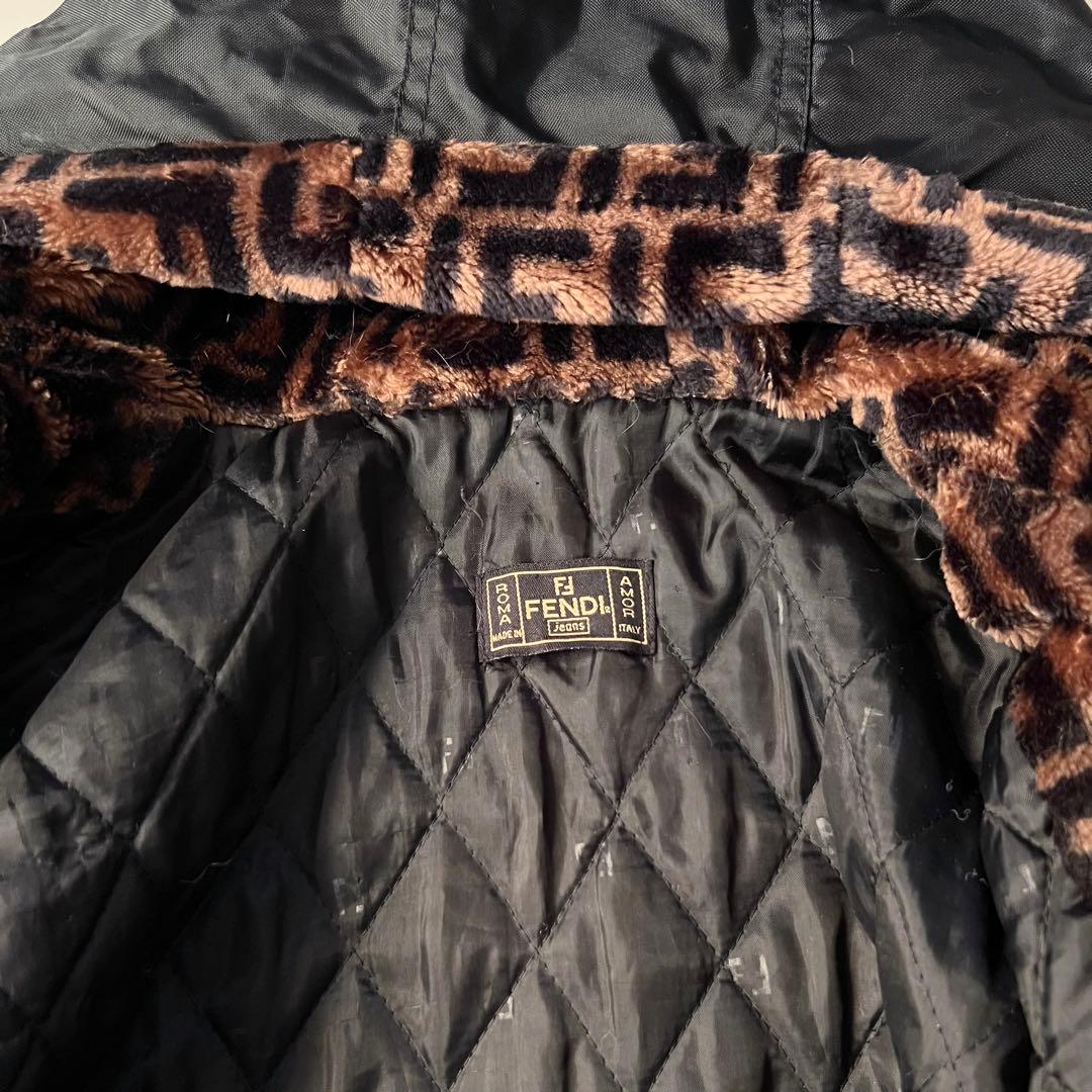 美品 FENDI ダッフルコート ズッカ柄 ロング 黒 パイル ヴィンテージ