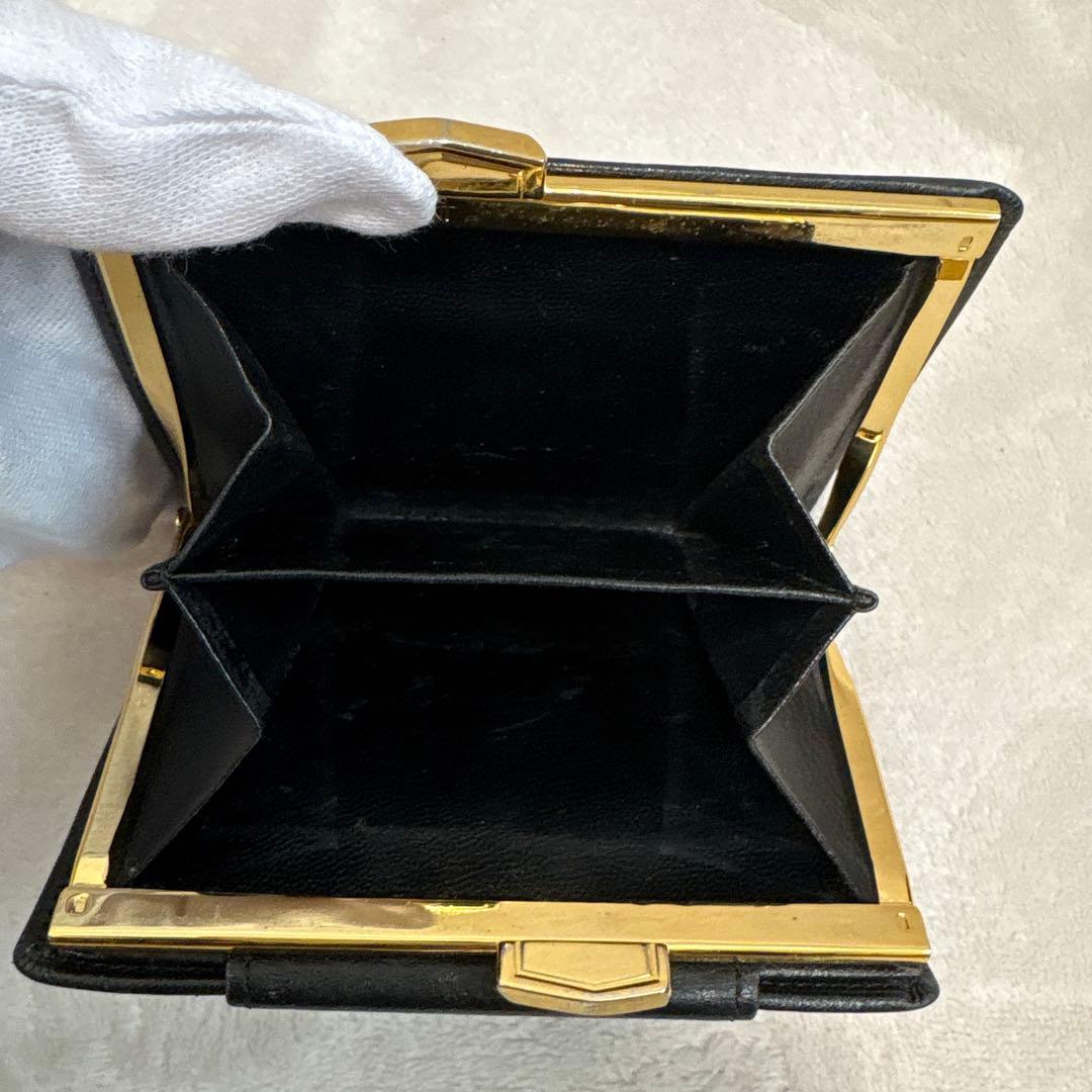 【希少モデル】イブサンローランがま口財布YSLロゴゴールド金具ブラックレザー