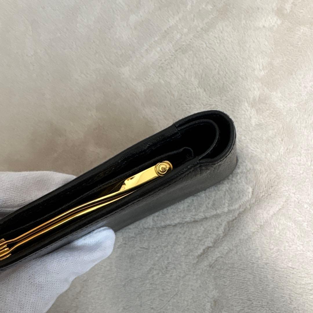 【希少モデル】イブサンローランがま口財布YSLロゴゴールド金具ブラックレザー