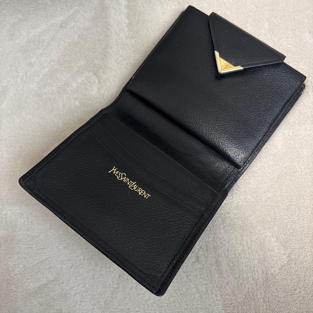 【希少モデル】イブサンローランがま口財布YSLロゴゴールド金具ブラックレザー