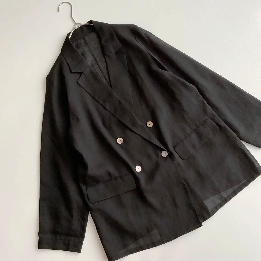 美品　ラウンジドレス【洗える】リネンライクシアージャケット ブラック