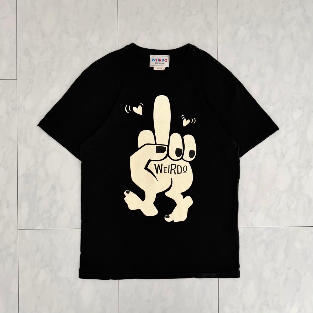 WEIRDO Tシャツ　ミドルフィンガー　中指　ロゴプリント　ブラック　美品　M