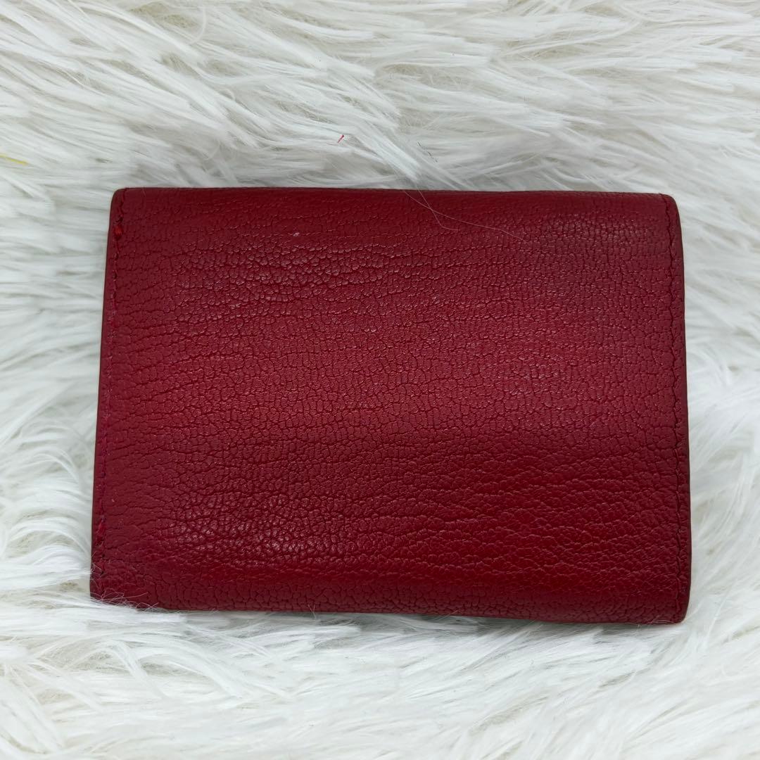 希少/美品✨️ミュウミュウ　三つ折り財布　レザー リボン ゴールド金具 レッド