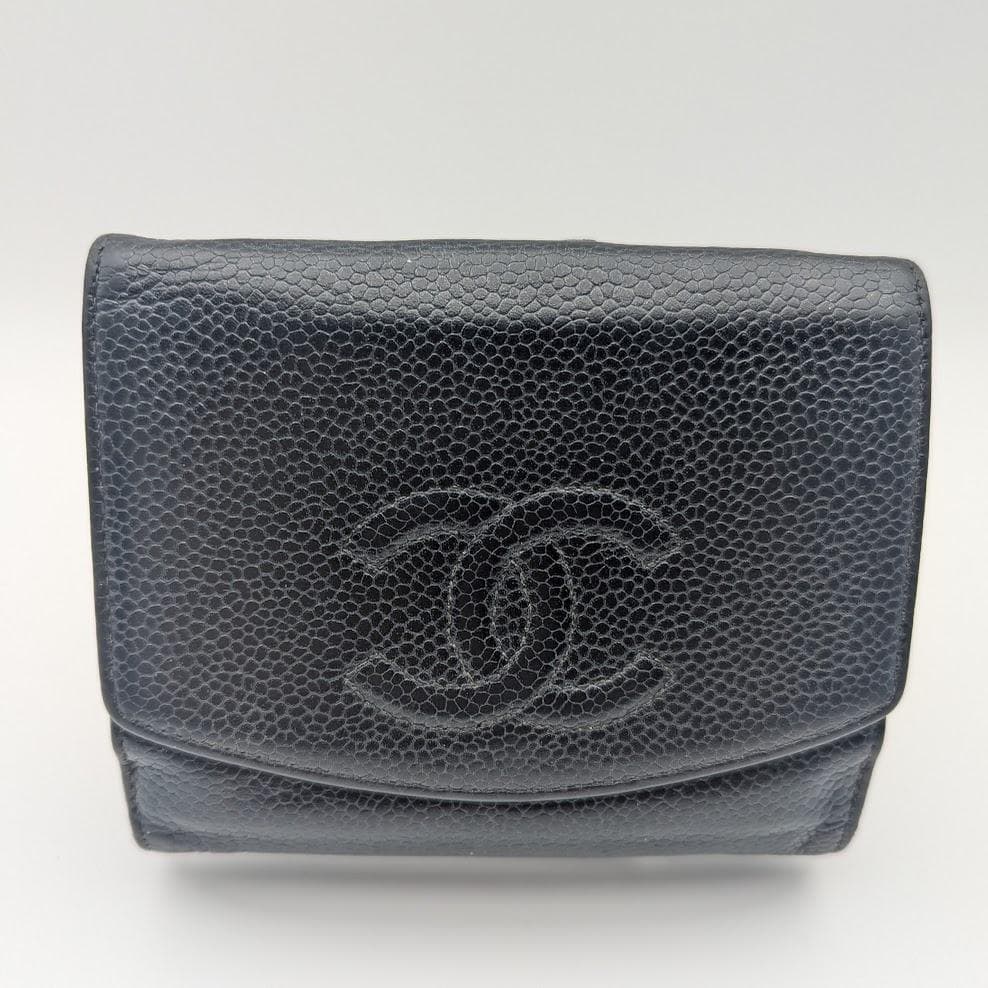 CHANEL キャビアスキン 三つ折り財布 デカココ 黒