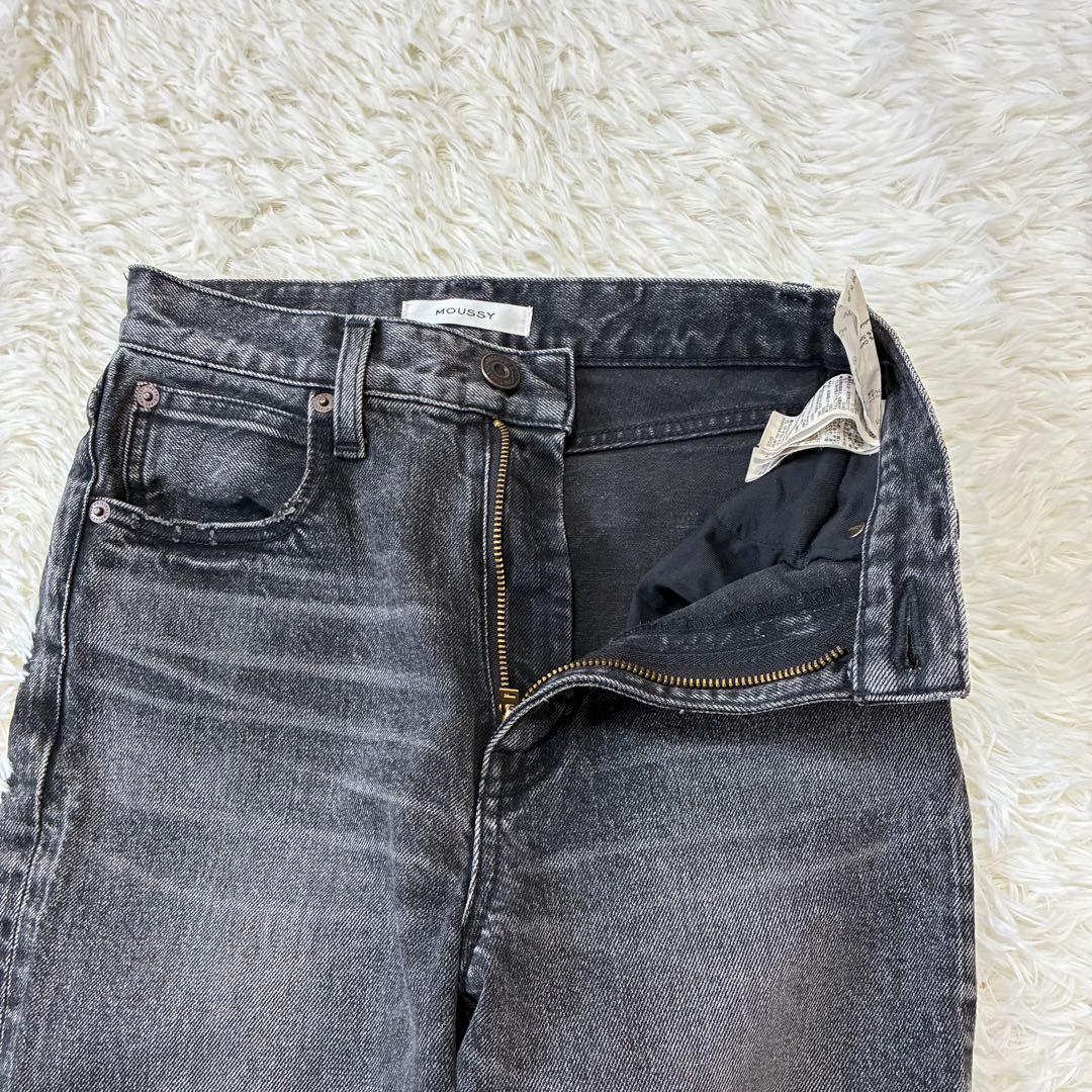 moussy MVS フレアデニム ストレッチ　牛革　25 ブラック　y2k