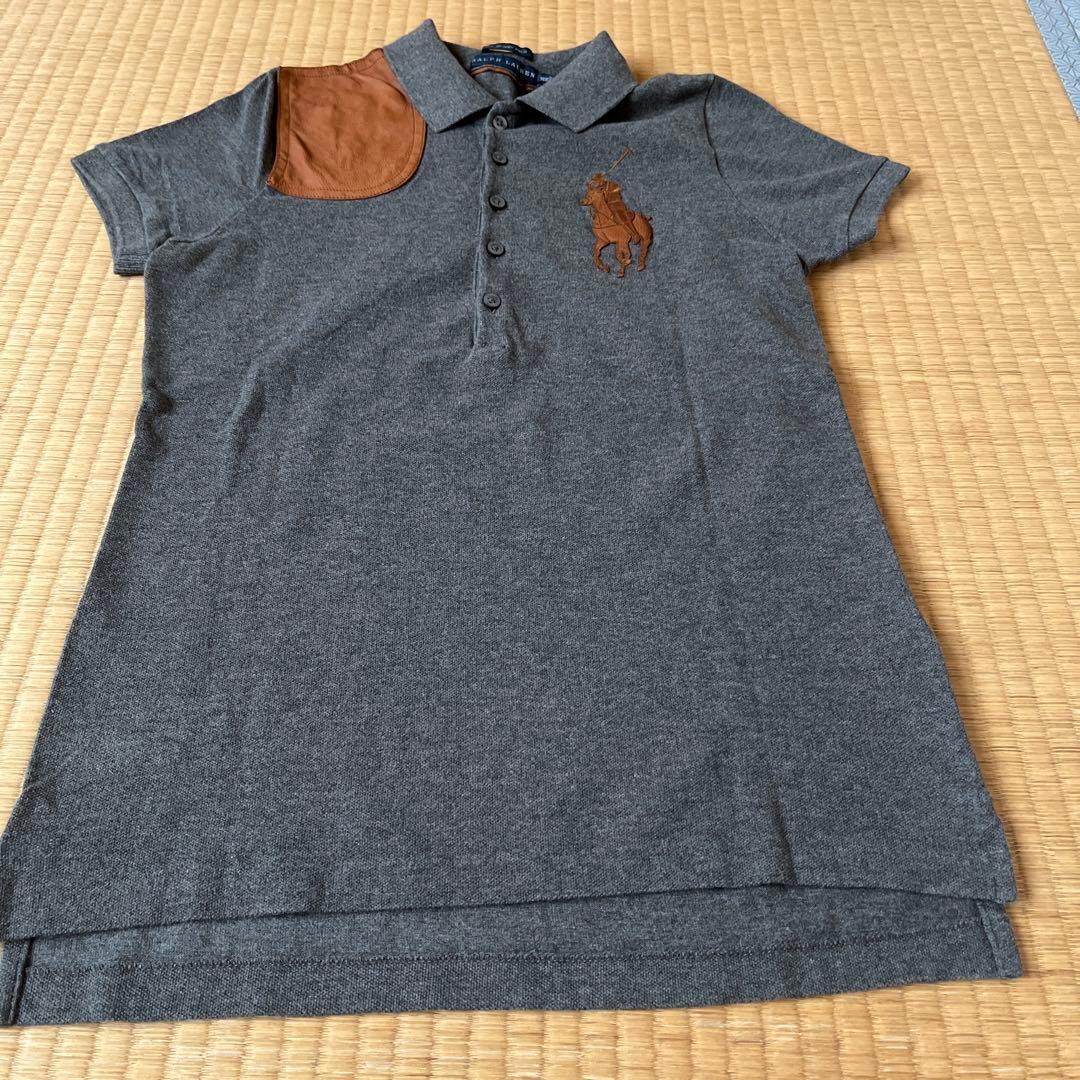 ポロシャツ 半袖 グレー レザー肩パッチ