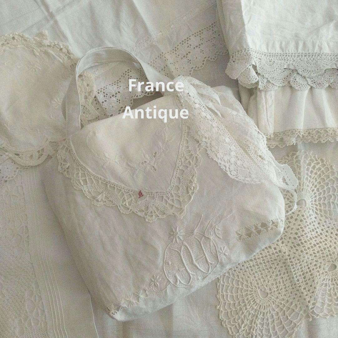 フランスアンティーク*リネンイニシャル刺繍アンティーク*バッグ*モノグラム