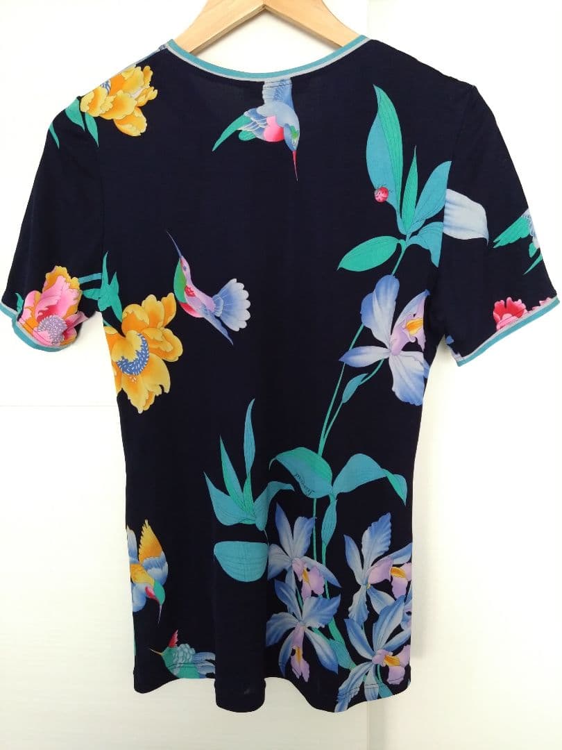 レオナール　シルク100％　LEONARD Tシャツ 半袖 花柄　サイズ42　紺
