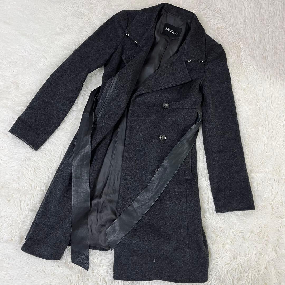 美品 MAX&Co. マックスアンドコー ロングコート アンゴラ混 ベルト 38