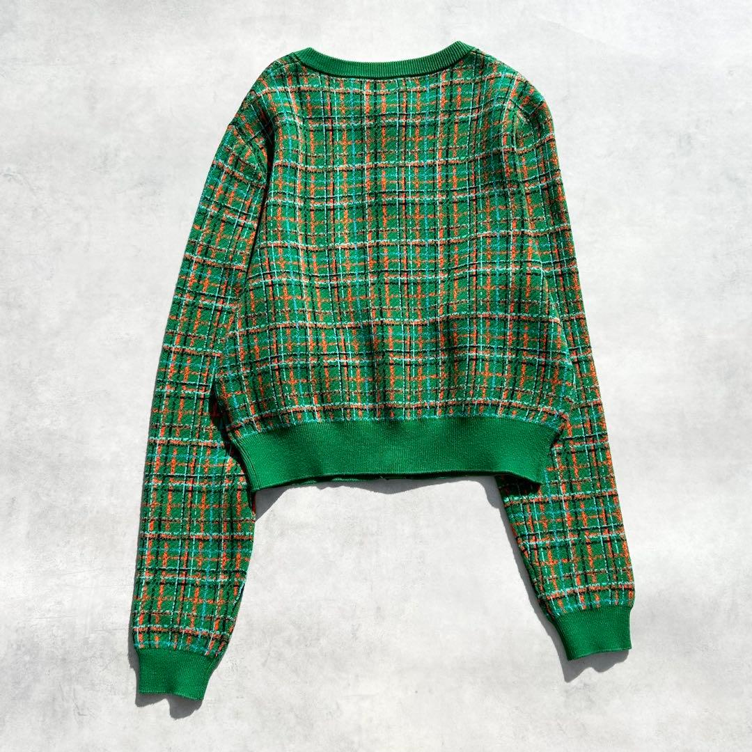 ♡美品♡ キャバン コットンカシミヤチェックジャカード カーディガン　グリーン