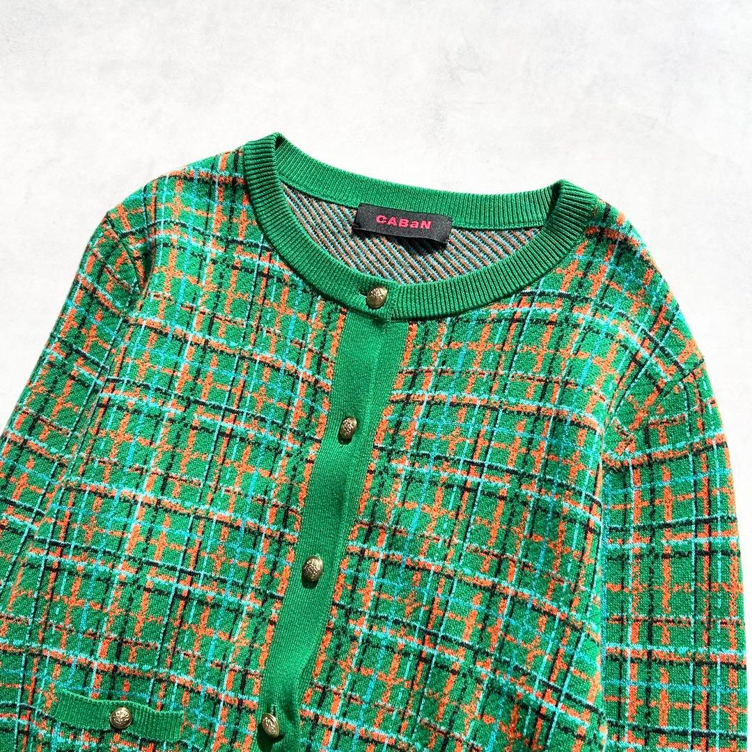 ♡美品♡ キャバン コットンカシミヤチェックジャカード カーディガン　グリーン