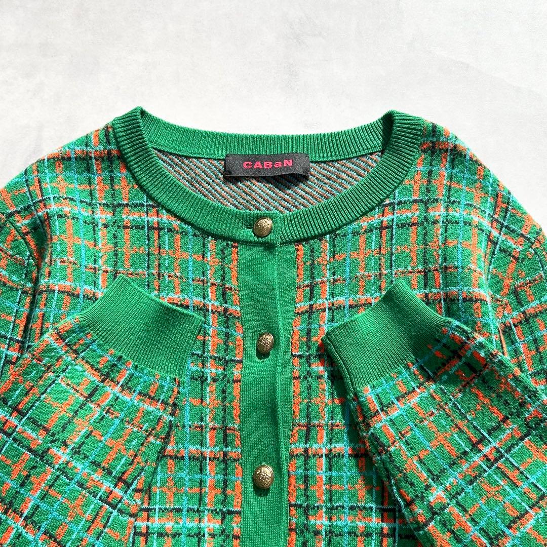 ♡美品♡ キャバン コットンカシミヤチェックジャカード カーディガン　グリーン