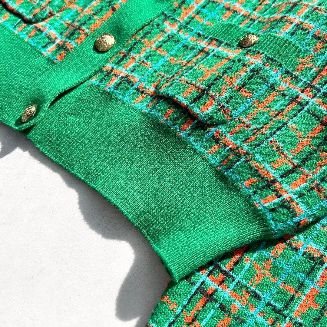♡美品♡ キャバン コットンカシミヤチェックジャカード カーディガン　グリーン