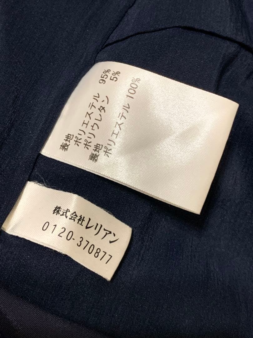 レリアン　幾何学プリント　ジャージー　七分袖ワンピース　13号　ネイビー　美品