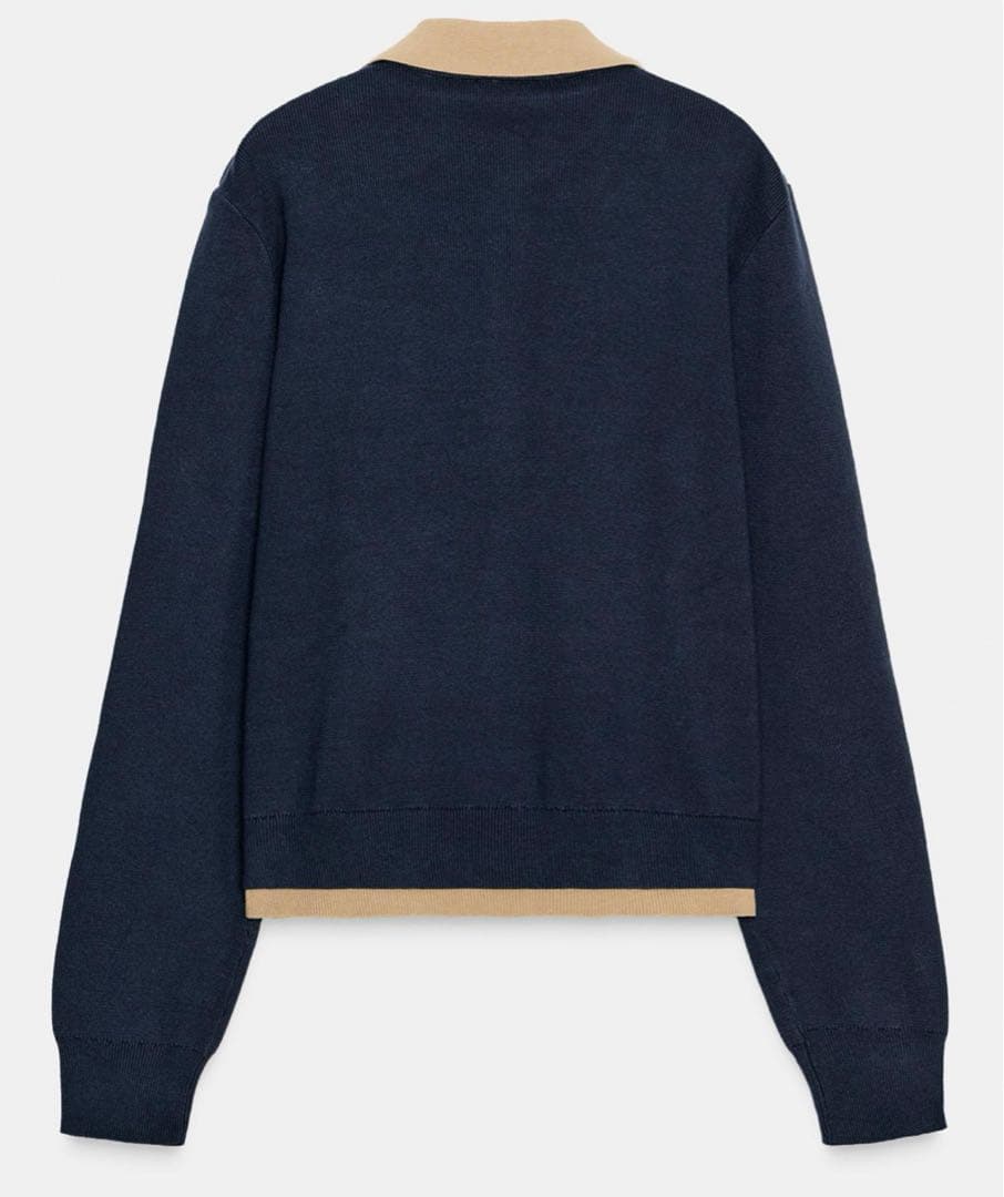 新品タグ付★ZARA コントラスト ダブルレイヤー ポロニットカーディガン M